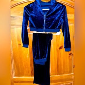 SHEIN Girls Velour Crop Zipper Hoodie & Sweatpants Size 11-12Y